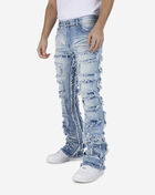 Stacked Zip-Zag Frayed Denim Jeans