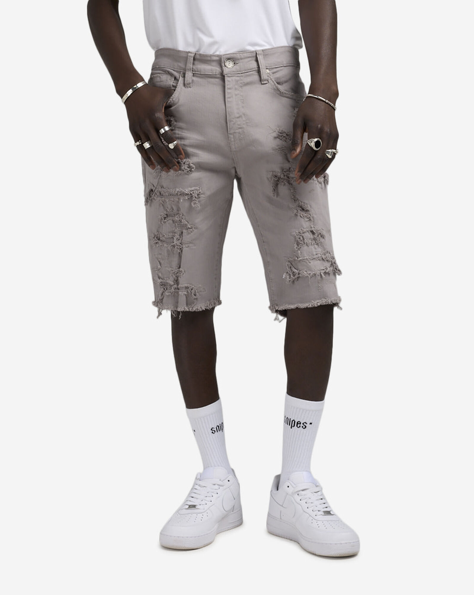 Shop Jordan Craig Rip and Repair Twill Shorts J3219S-LTGRY grey ...