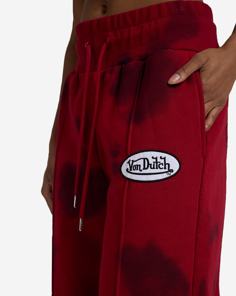 Von Dutch Double Waist Front Seam Washed Wide Leg Rhinestone Pant 7VND3B0827SN Red 3