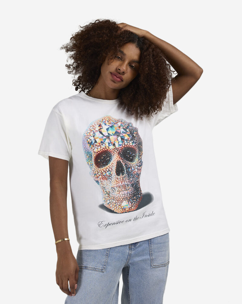 Graphic Tees Crystal Bedazzled Skull Tee WGN-234 White 1