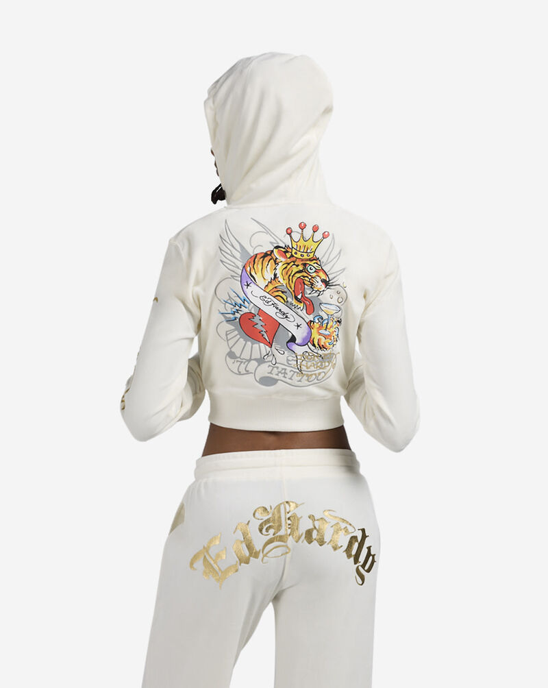Ed Hardy Tiger Crown Velour Hoodie EHW1807-8 cream 2