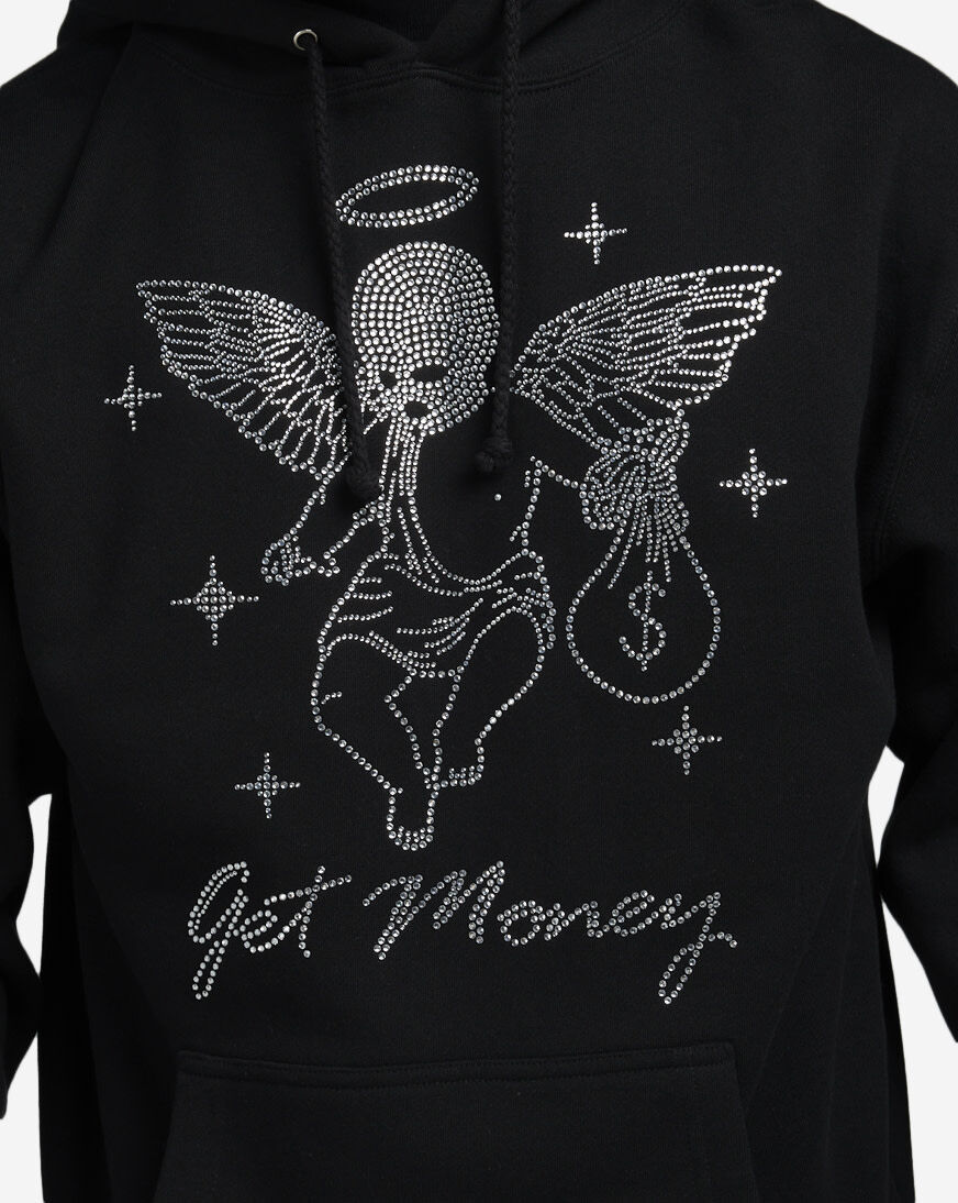 Shop Hasta Muerte Get Money Rhinestone Hoodie HMANGLSTNEHD-BLK