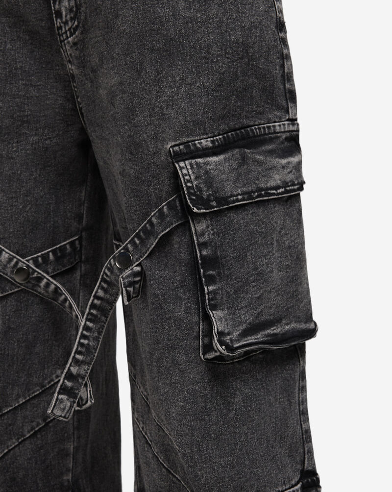 American Bazi 4Pkt Criss Cross Straps Cargo Denim RJH-21054 Black 3
