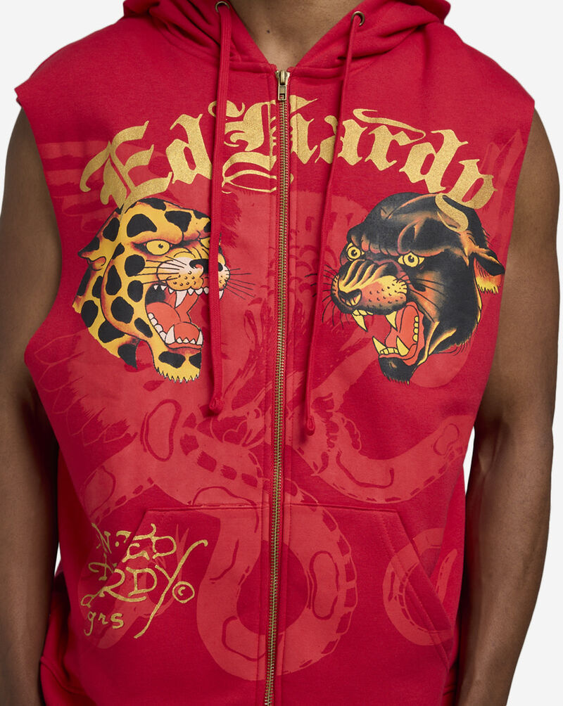 Ed Hardy Panther Jaguar Sleeveless Hoodie  EHM1304-4-RED Red 3