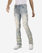 Cut Sewn Rip Off Leather Applique Jeans
