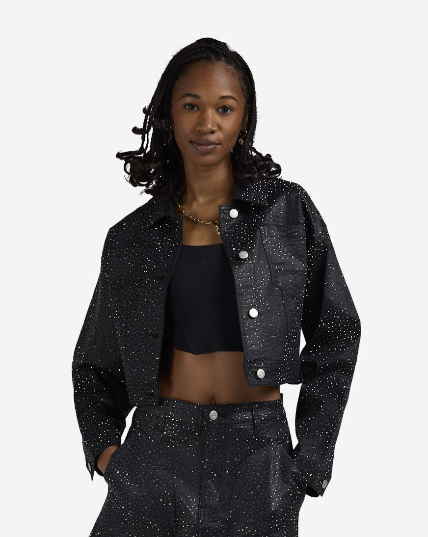 Shop Vibrant Rhinestone Trucker Jacket XJK143SN black | SNIPES USA