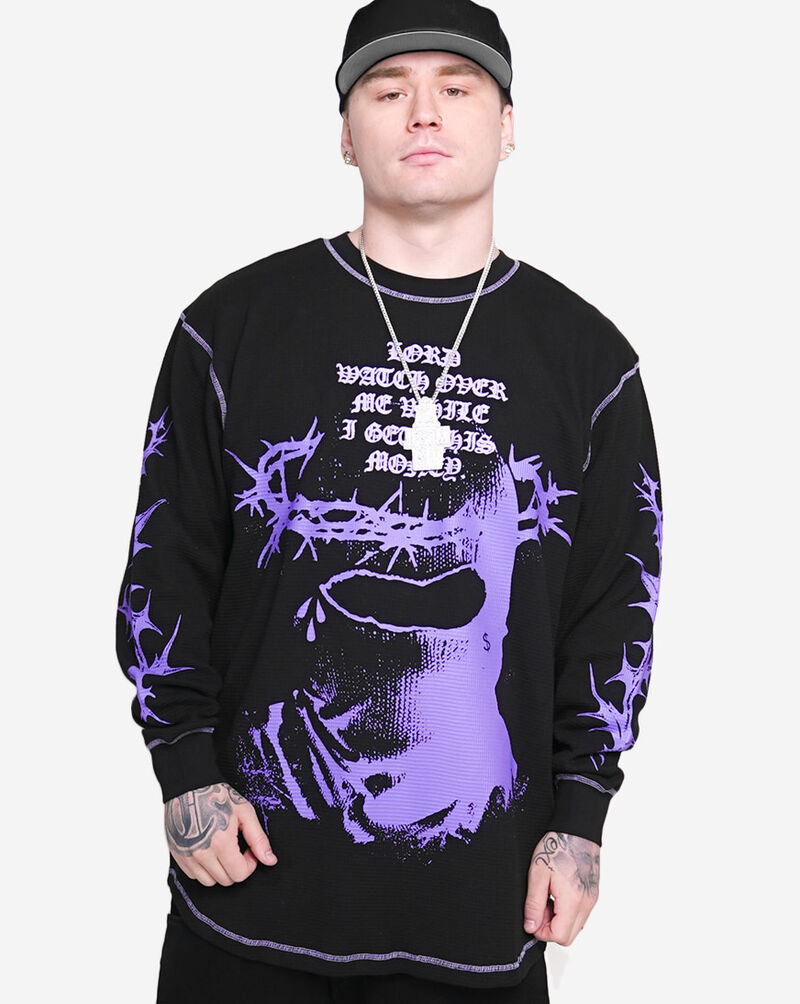 Hasta Muerte Thorn Bala Lord Waffle Long Sleeve Tee HM-THORNBALALORDWAFFLE-SHIRT-BLACK Black 1