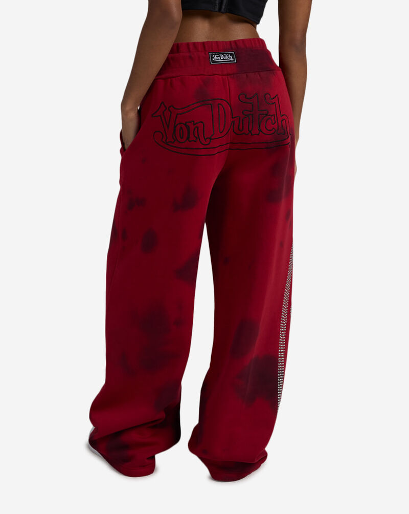 Von Dutch Double Waist Front Seam Washed Wide Leg Rhinestone Pant 7VND3B0827SN Red 2