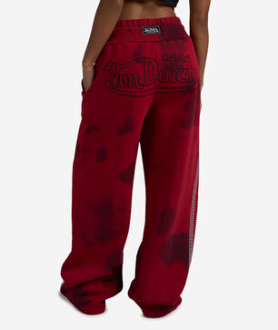 Double Waist Front Seam Washed Wide Leg Rhinestone Pant