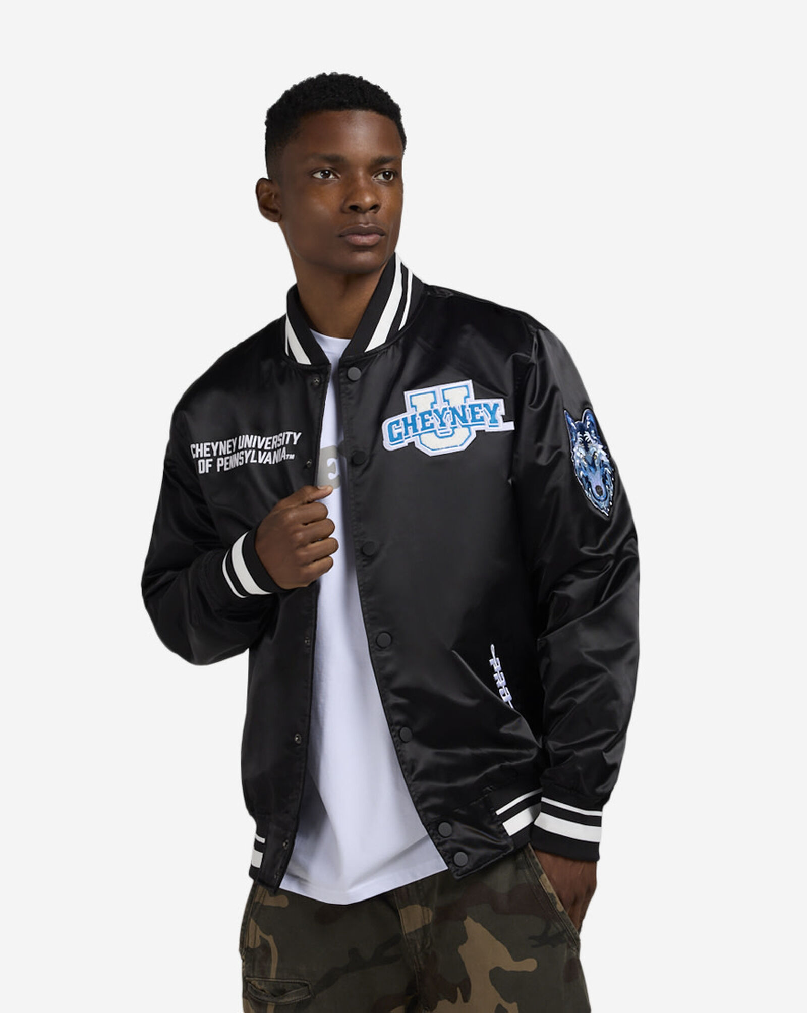 Shop PRO STANDARD Cheyney Hoco Satin Jacket CCU670973-BLK black ...