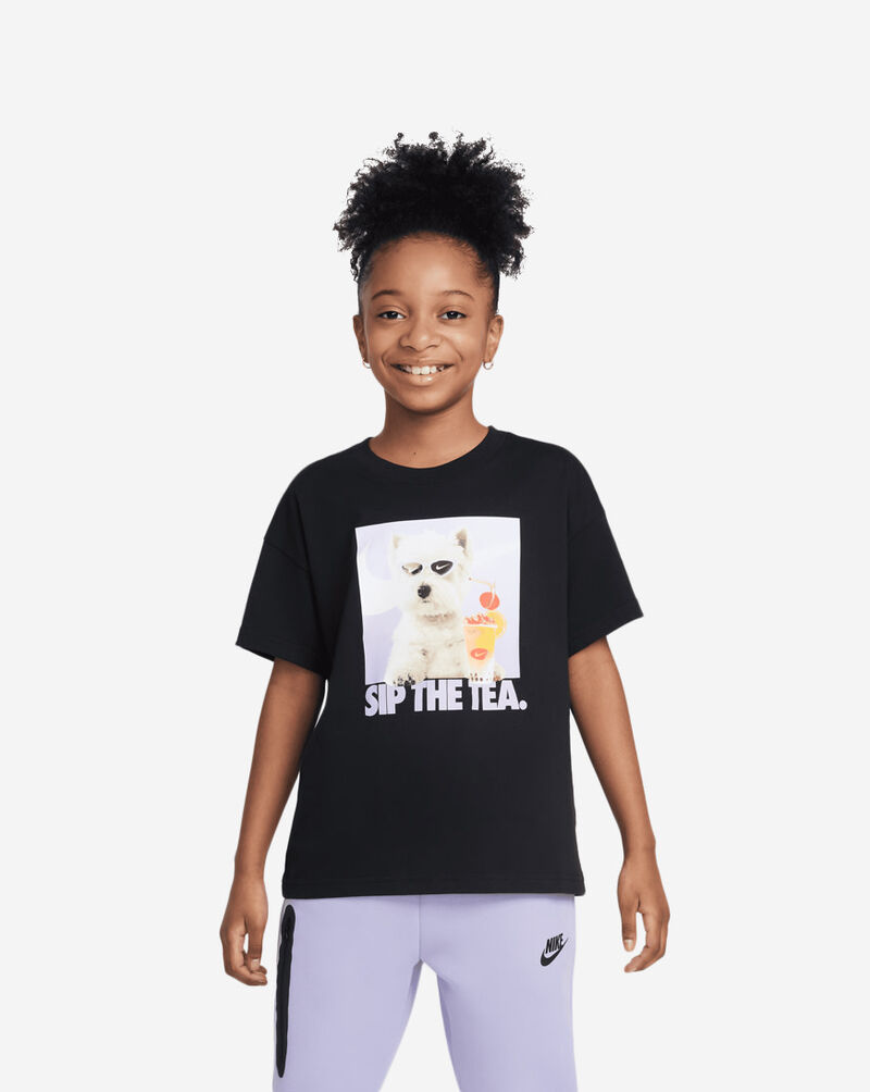 Nike Big Kids' NSW Sip The Tea Graphic T-Shirt HQ2337-010 Black 1
