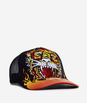 Embroidery Tiger Flame Trucker Hat