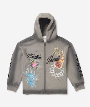 Kids' Sticker Rhinestone Full Zip Washed Fleece Hoodie