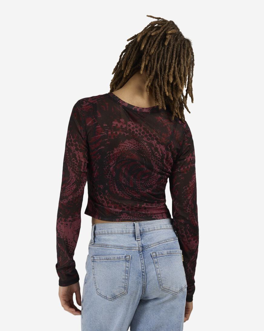 Shop Smoke Rise Printed Long Sleeve Mesh Top RKT26S416SNZ-FUCHSIA