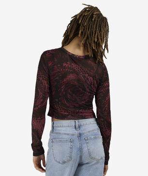 Printed Long Sleeve Mesh Top