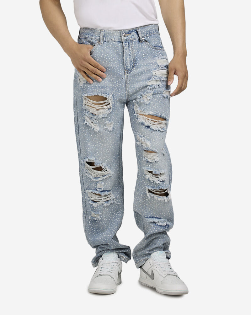 Decibel Rhinestone Rip and Repair Jeans SS25-MD004 Blue 1