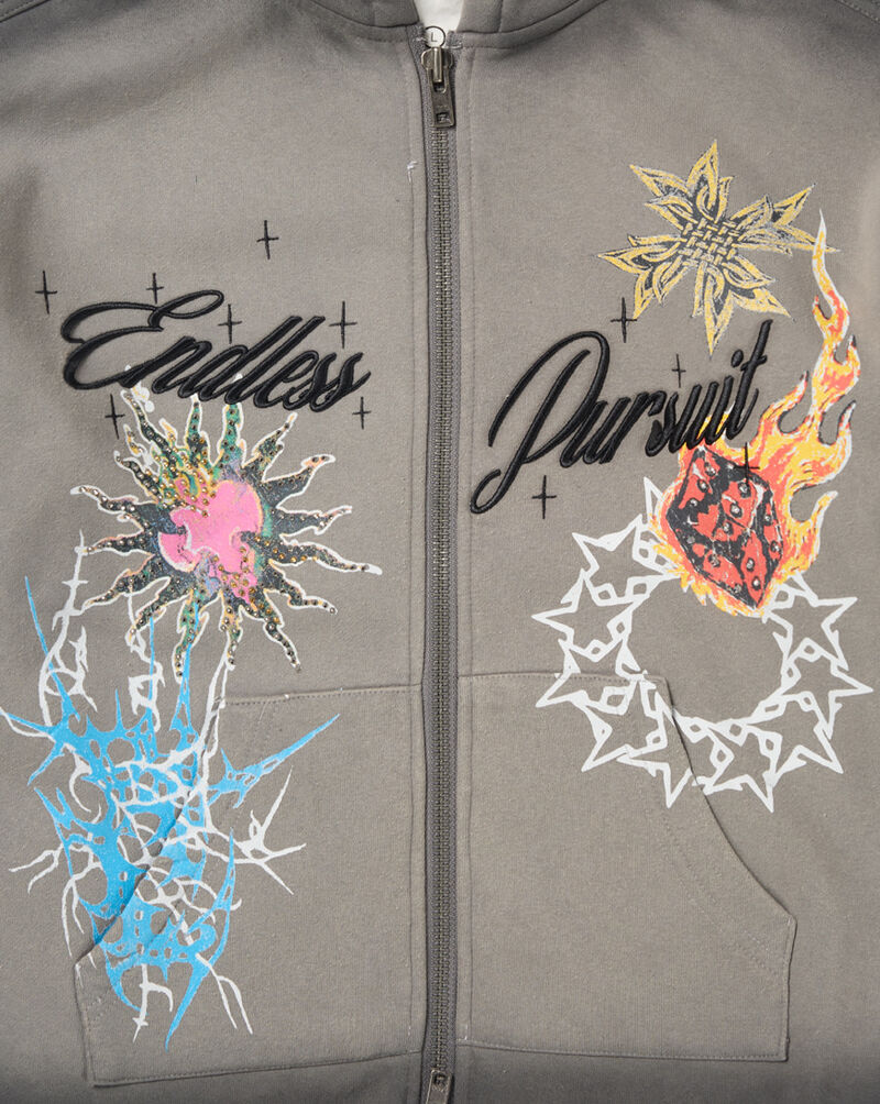 Smoke Rise Kids' Sticker Rhinestone Full Zip Washed Fleece Hoodie BFO26F542SN Grey 3