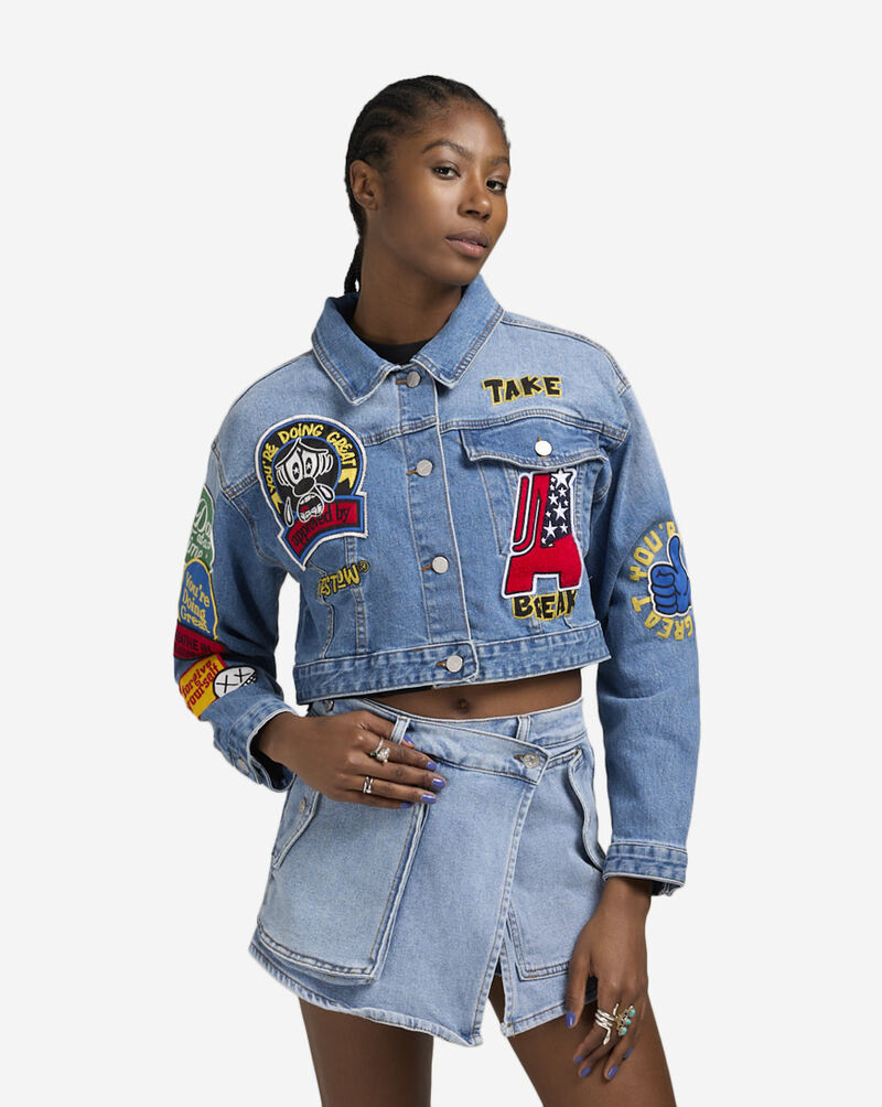 First Row Denim Varsity Crop Jacket FRLJ2061CRS Blue 1