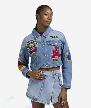 Denim Varsity Crop Jacket