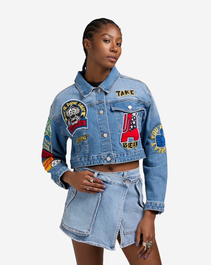 First Row Denim Varsity Crop Jacket FRLJ2061CRS Blue 1
