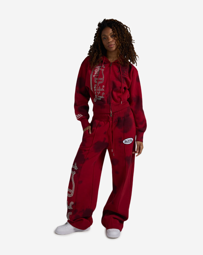 Von Dutch Double Waist Front Seam Washed Wide Leg Rhinestone Pant 7VND3B0827SN Red 5