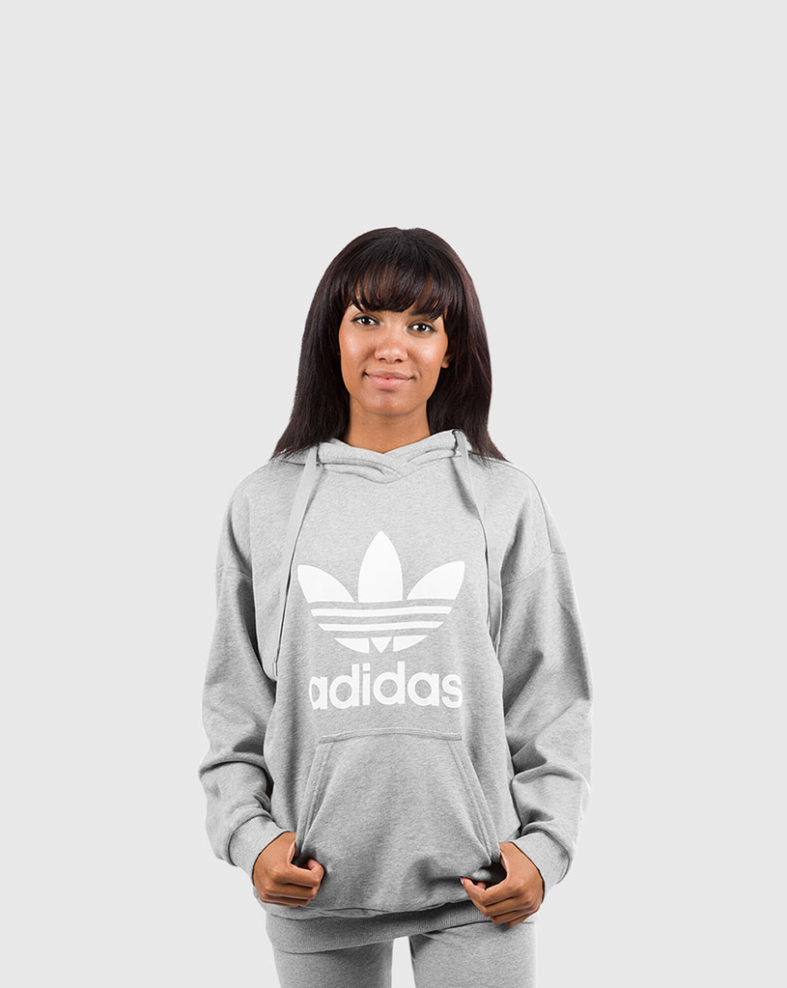 Adidas grey trefoil hoodie womens clearance