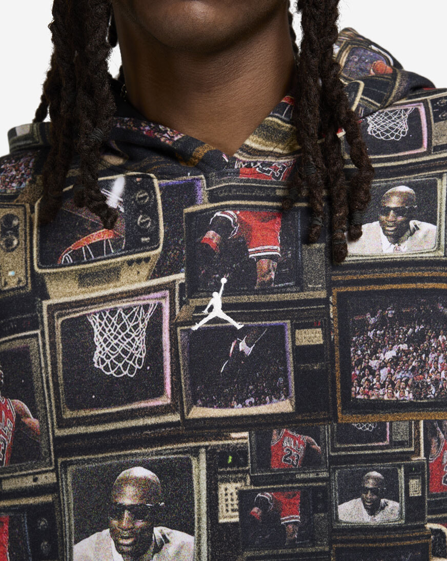 Shop Jordan Brooklyn Fleece AOP Pullover Hoodie HV0552-010 black