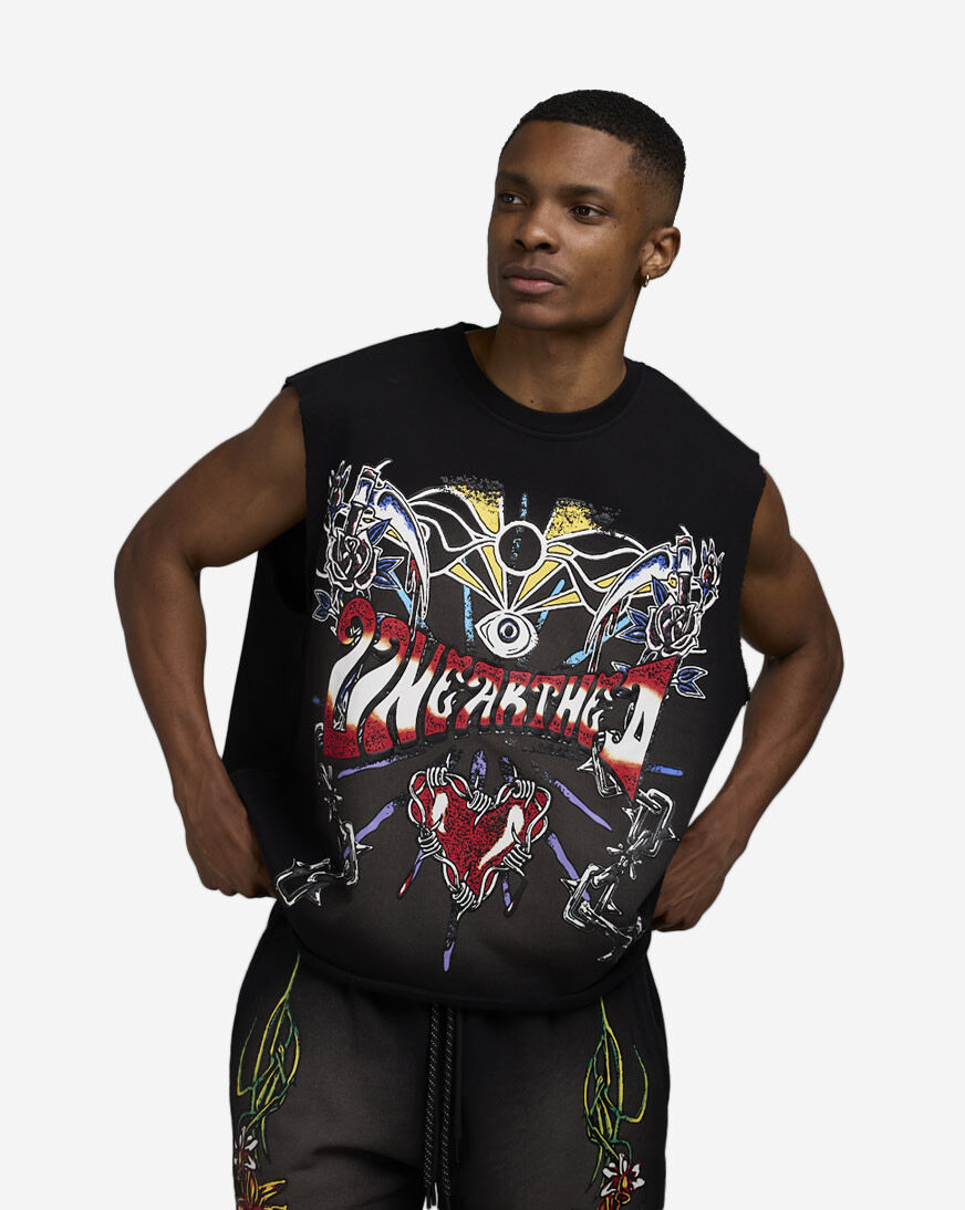 Shop Smoke Rise Printed Terry Muscle Tank KT25264SN-BLK black