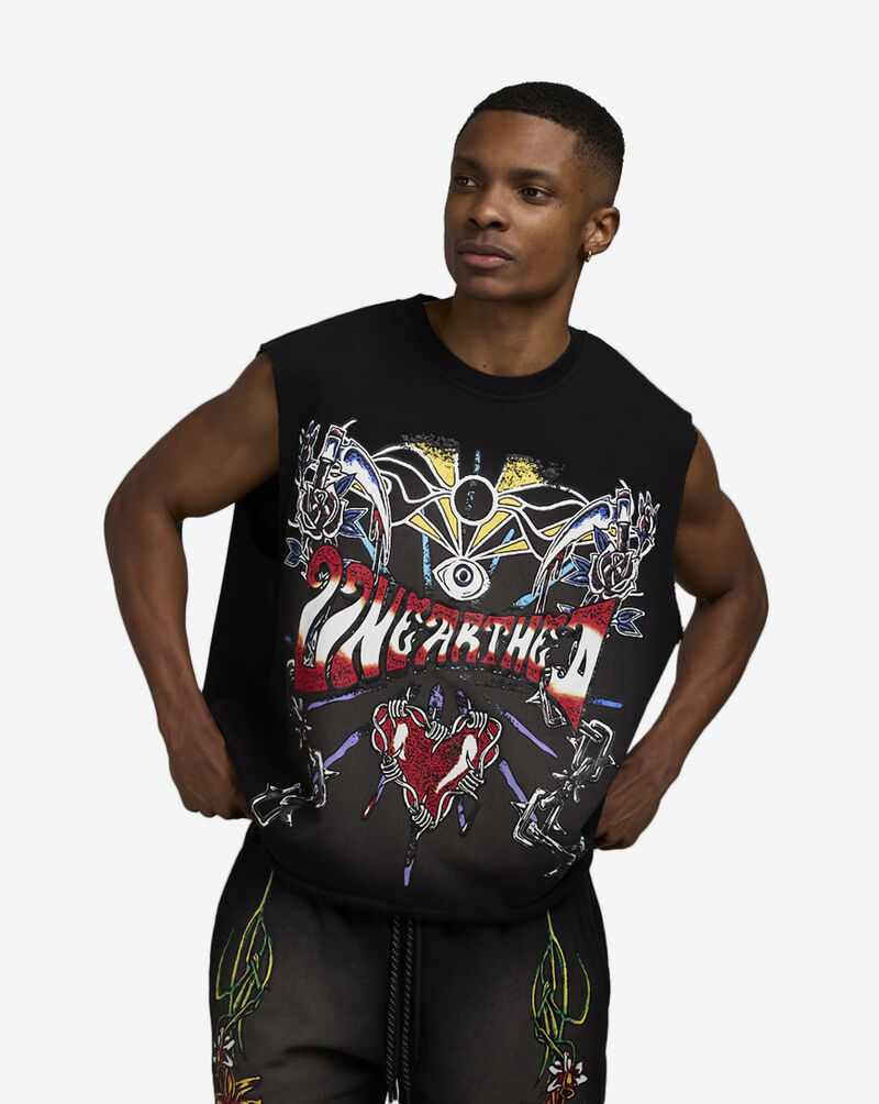 Smoke Rise Printed Terry Muscle Tank  KT25264SN-BLK Black 1