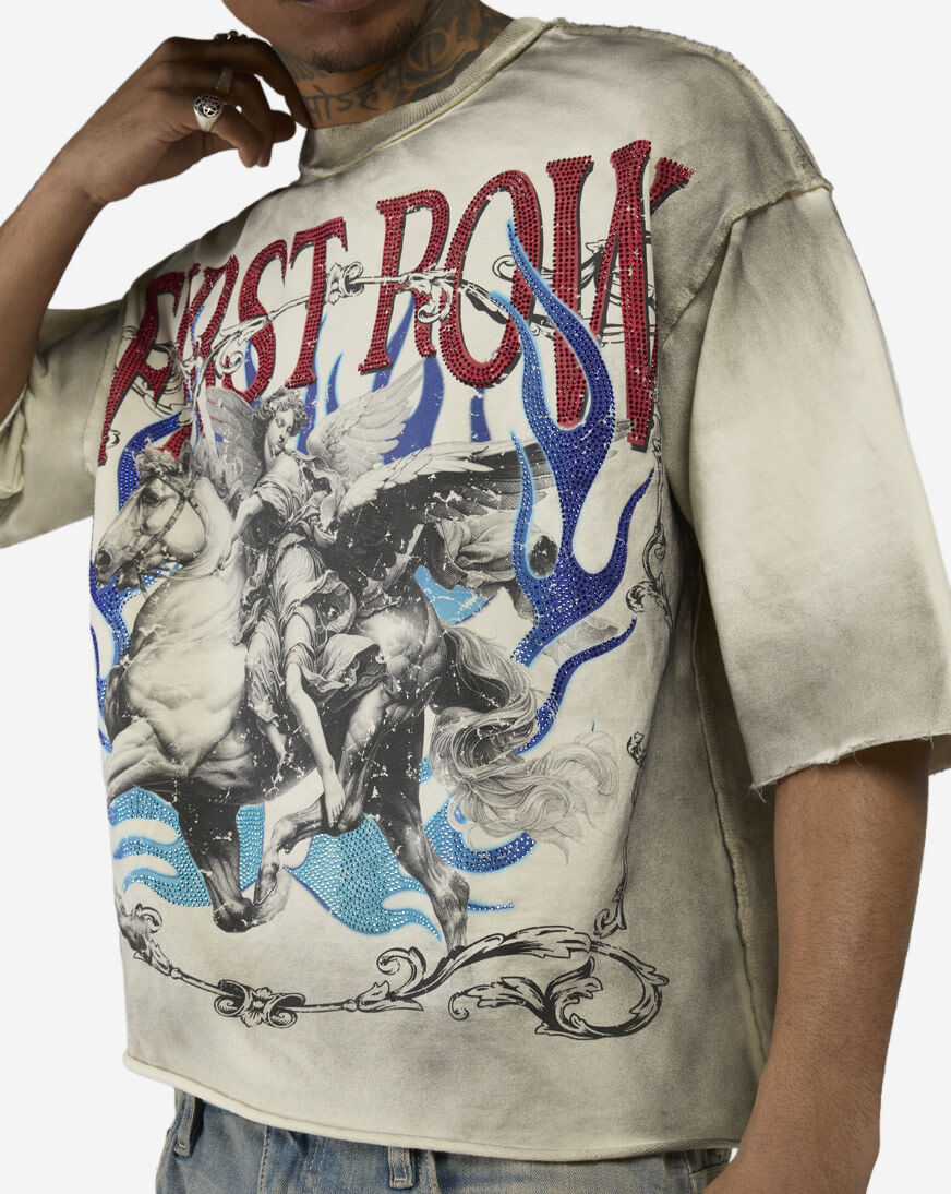 Shop First Row Greek Mythology Mini Terry Cropped Tee FRM1049S-CRM