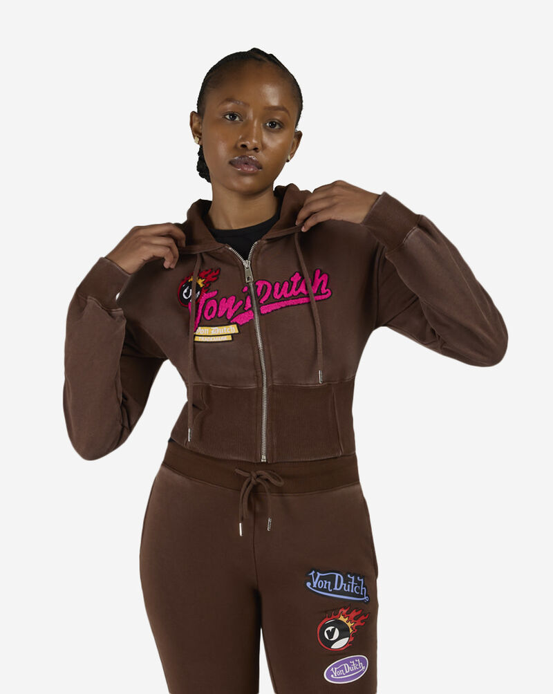 Von Dutch Full Zip Fleece Corset Hoodie VND2B0089SN Brown 1