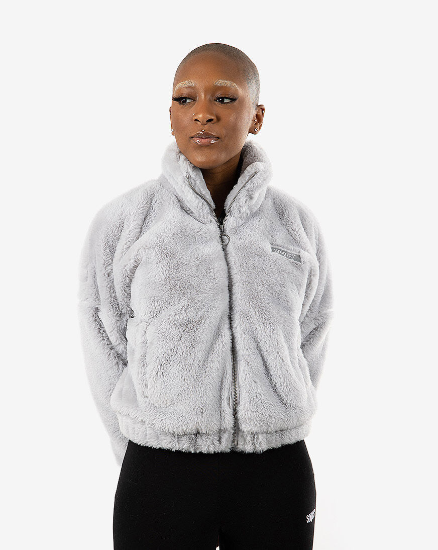 Grey fuzzy jacket clearance