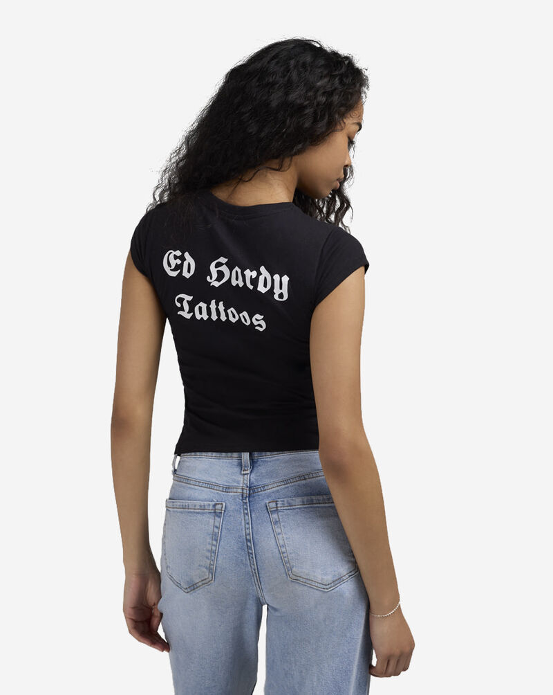 Ed Hardy Black Rose Rhinestone Cap Sleeve Tee EHDT1107-29RS Black 2