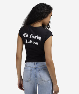 Black Rose Rhinestone Cap Sleeve Tee