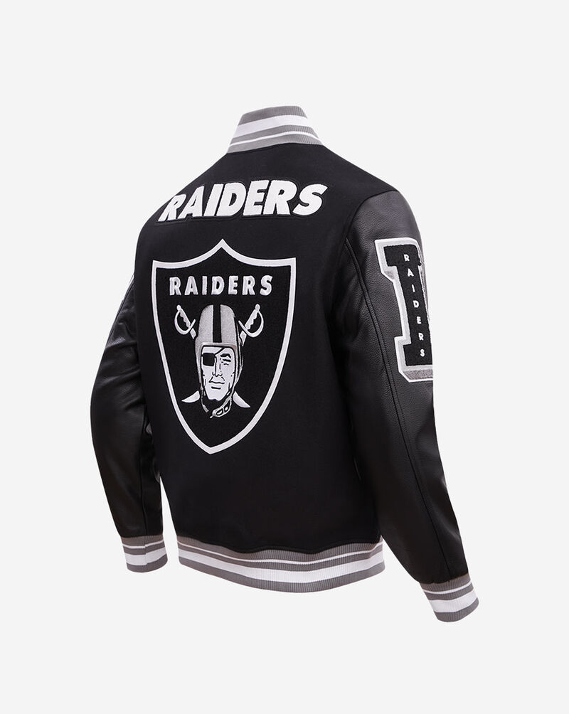 PRO STANDARD Las Vegas Raiders Mash Up Rib Wool Varsity Jacket FOR6410413-BGY Black 3