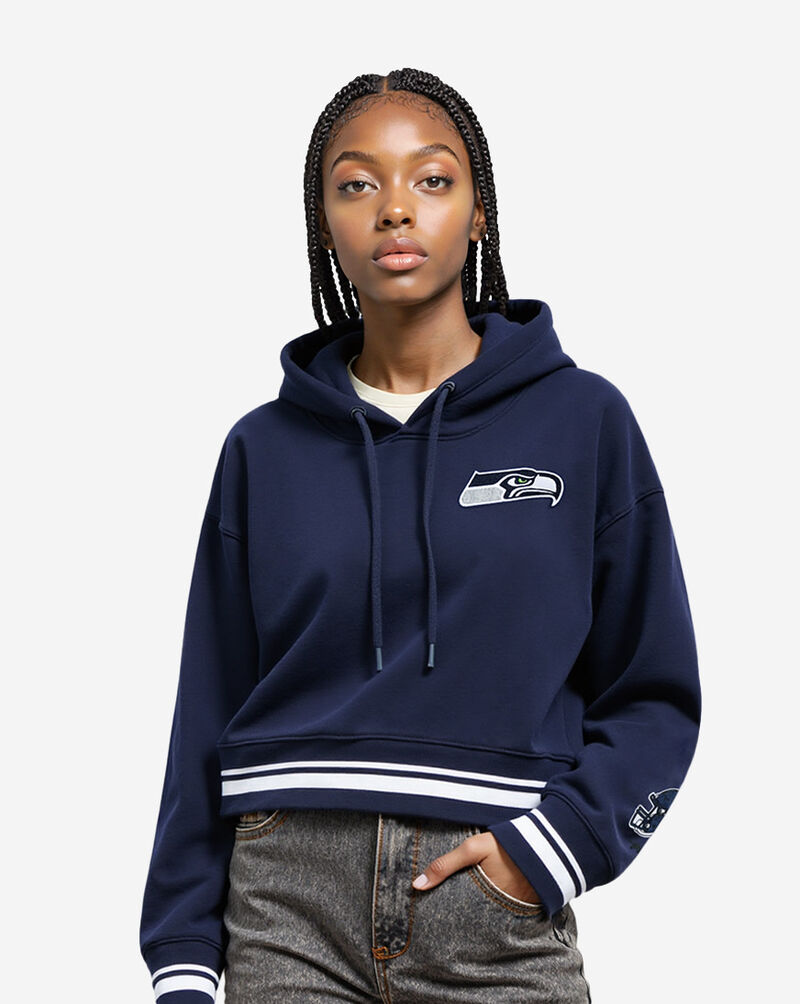 PRO STANDARD Seattle Seahawks Mash Up Rib Fleece Cropped Pull Over Hoodie FSSC410371-MDN Blue 1