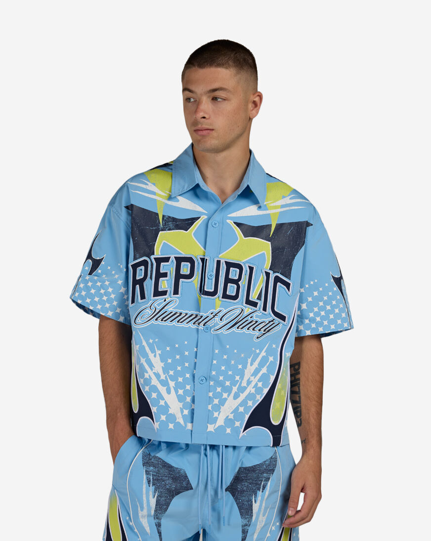 Shop Smoke Rise Republic Woven Shirt WH26S551SNZ-BLU blue | SNIPES USA