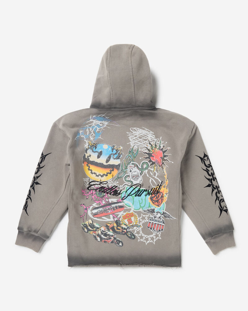 Smoke Rise Kids' Sticker Rhinestone Full Zip Washed Fleece Hoodie BFO26F542SN Grey 2