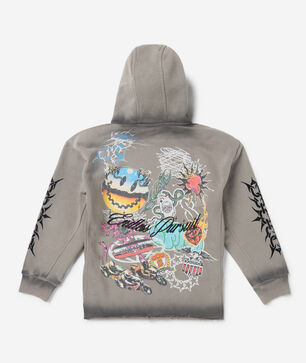 Kids' Sticker Rhinestone Full Zip Washed Fleece Hoodie