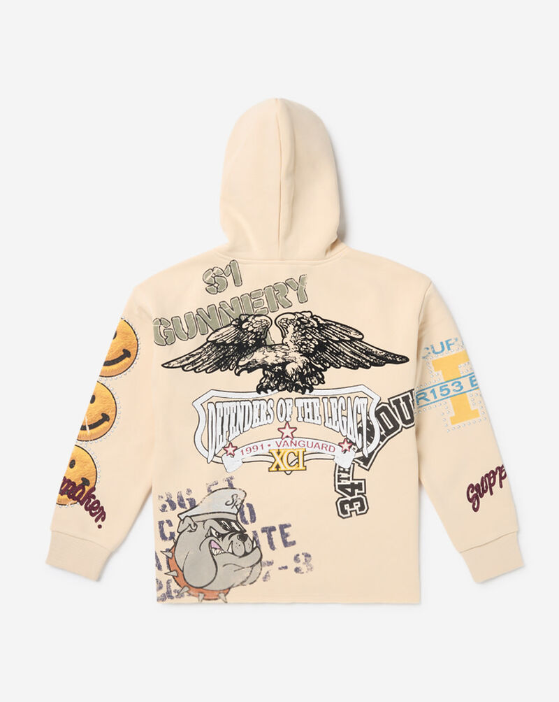 Smoke Rise Kids' Cropped Pull Over Tiger Smiley Fleece Hoodie BFO26F669SN cream 2