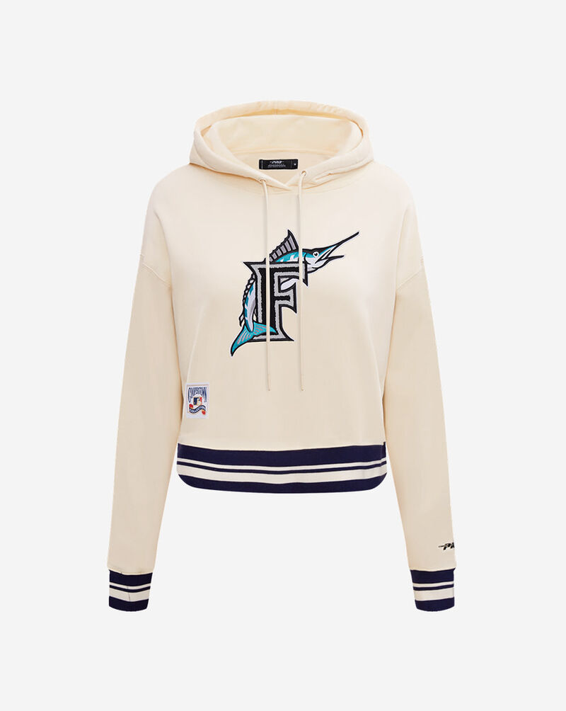 PRO STANDARD Florida Marlins Retro Classic Fleece Cropped Pullover Hoodie LMMC36615-EBK cream 1