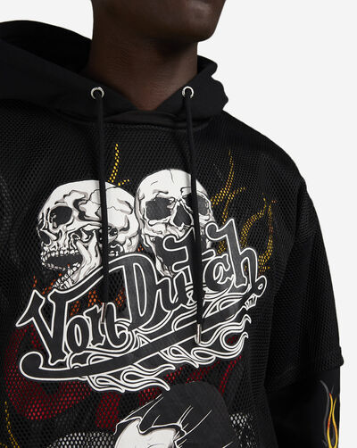 Flame Print Mesh 2-Fer Hoodie