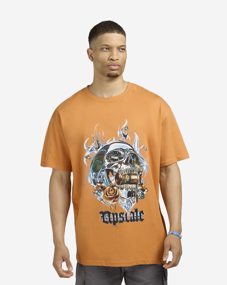 Shop Upscale No Risk No Reward Skull Tee MTUS398-04163 orange