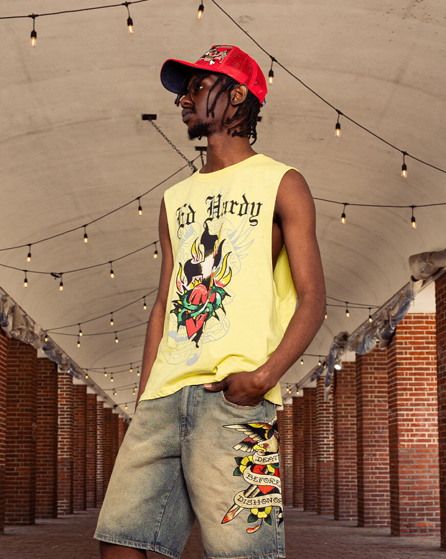 Shop Ed Hardy Eagle Muscle Tank EHM1000-10-LEM yellow | SNIPES USA