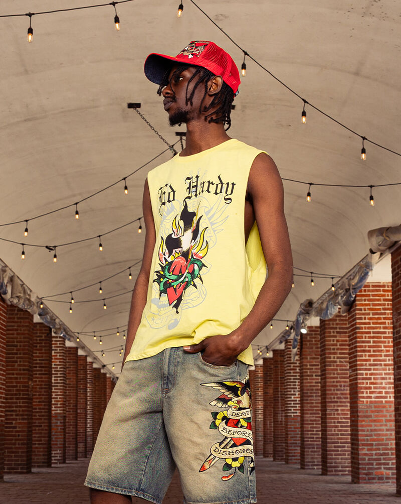 Ed Hardy Eagle Muscle Tank  EHM1000-10-LEM Yellow 4