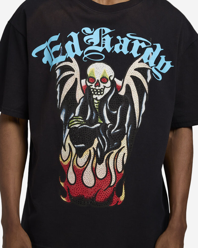 Ed Hardy Sacred Heart Rhinestone Boxy Tee  EHM1101-25RS-BLK Black 3
