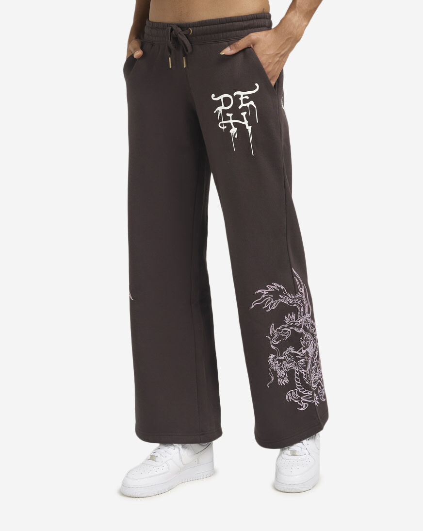 Shop Ed Hardy Rhinestone Wide Leg Fleece Pant EHW8200-106RS black