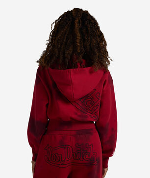 Full Zip Rhinestone Washed Fleece Hoodie 
