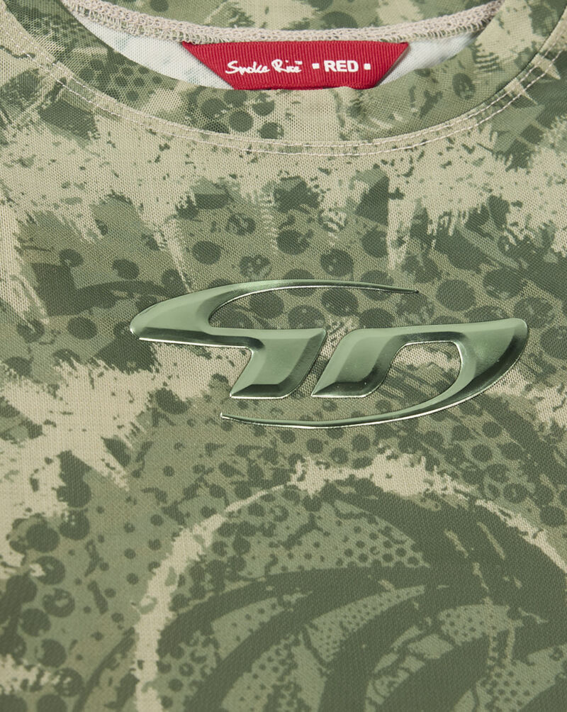 Smoke Rise Printed Long Sleeve Mesh Top RKT26S416SNZ-OIL-GREEN Green 2