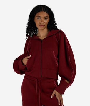 Balloon Sleeve Full Zip Fleece Hoodie
